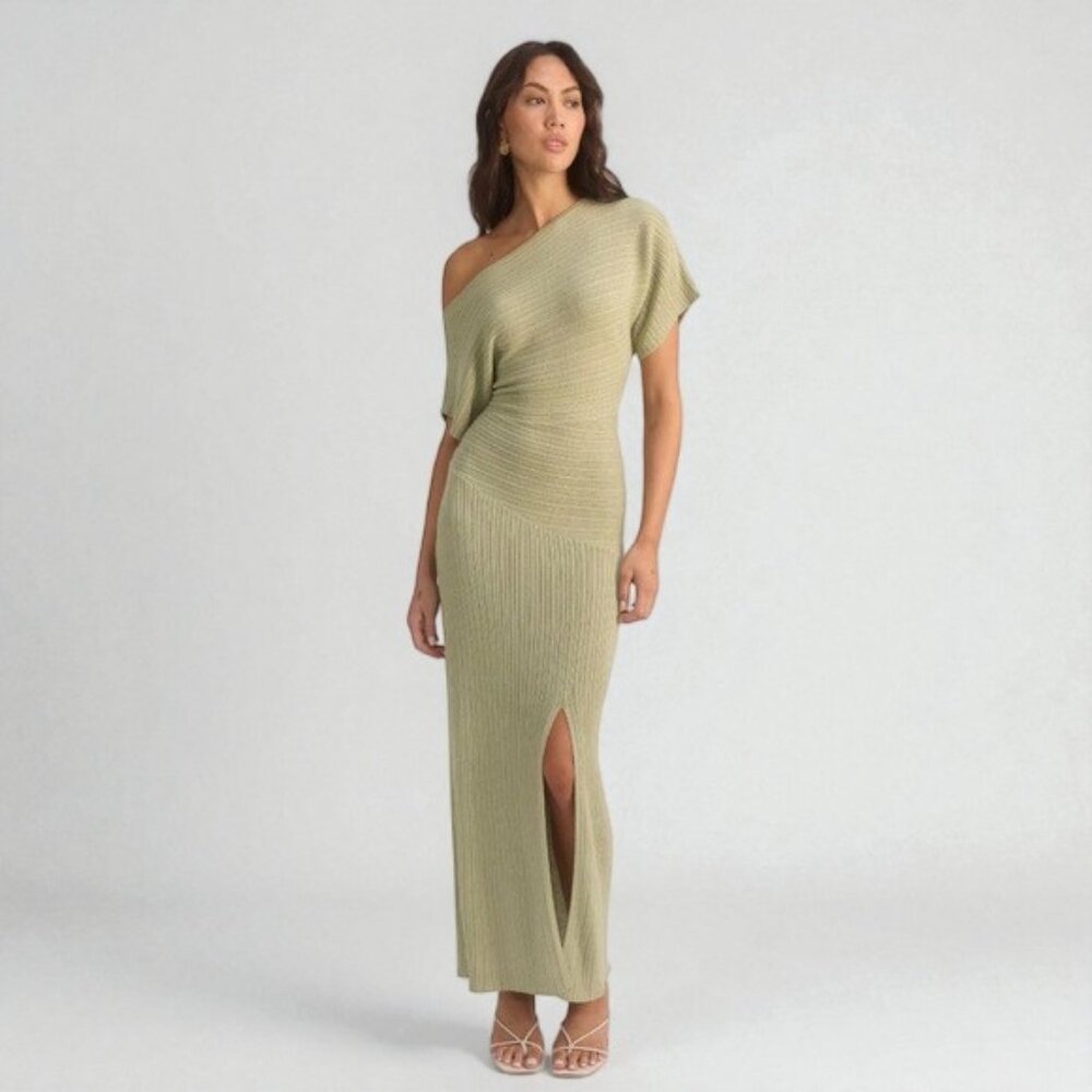 NWT Revolve Mon Renn Celest Off Shoulder Knit Sweater Maxi Dress Sage Green - Picture 2 of 10